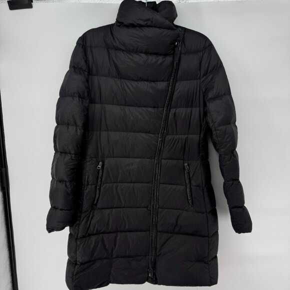 Mackage Women’s Down Coat Black Asymmetrical Zip Puffer Jacket Size L Goose Down - Picture 1 of 8
